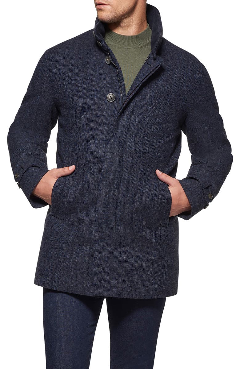 Norwegian Wool Waterproof Herringbone Wool Blend Car Coat, Main, color, British Blue