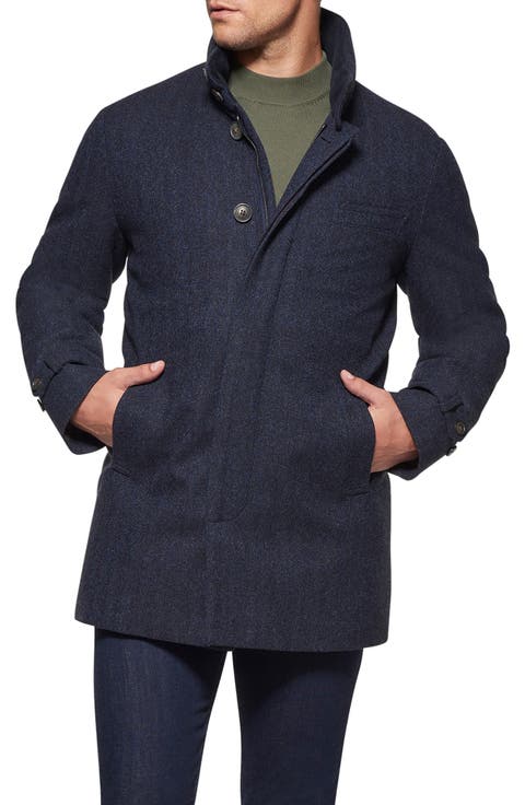 Waterproof Herringbone Wool Blend Car Coat