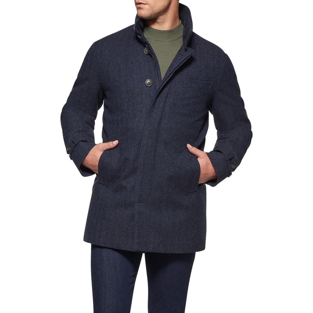 Norwegian Wool Waterproof Herringbone Wool Blend Car Coat in British Blue  product