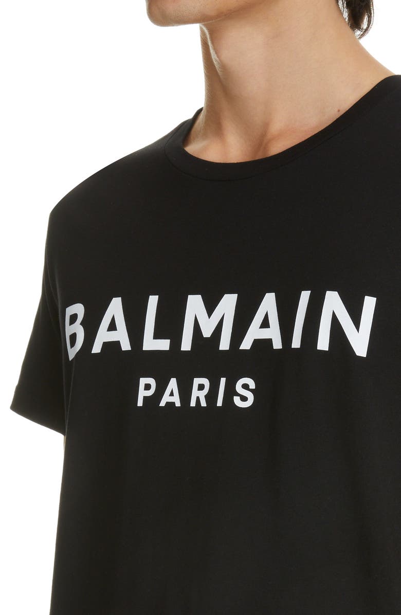 Balmain Classic Fit Flocked Logo Cotton T-Shirt, Alternate, color,