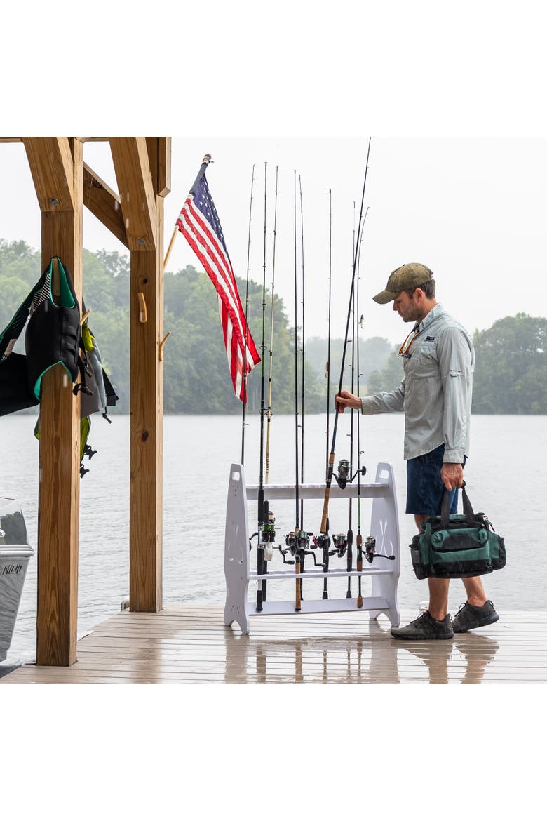 Marlin Fishing Rod Storage Stand - Holds up to 24 Rods, Alternate, color, White