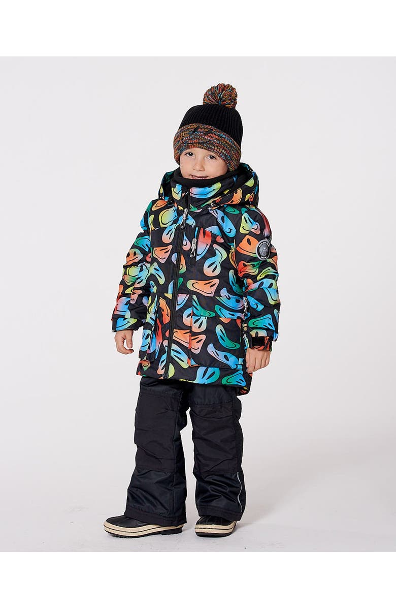 Deux par Deux Two-Piece Play Snowsuit with Allover Jacket Smiley Face, Main, color, Black