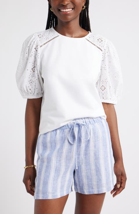 Eyelet Embroidered Puff Sleeve Top
