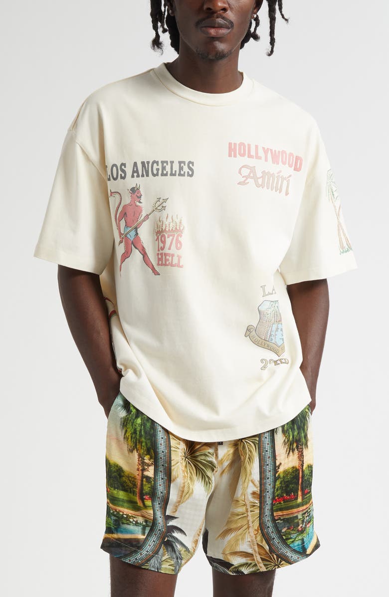 AMIRI Sinners Oversize Cotton Graphic T-Shirt, Main, color, Ivory