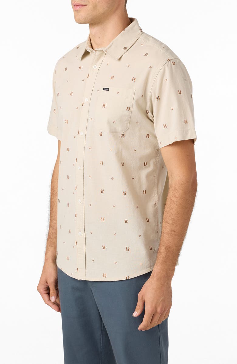O'Neill Shields Geo Pattern Short Sleeve Stretch Cotton Button-Up Shirt, Alternate, color, 