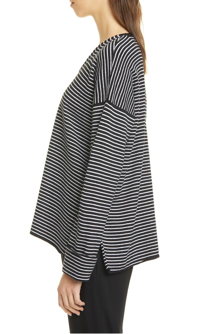Stripe V-Neck Box Top Sweater, Alternate, color, BLACK/ WHITE