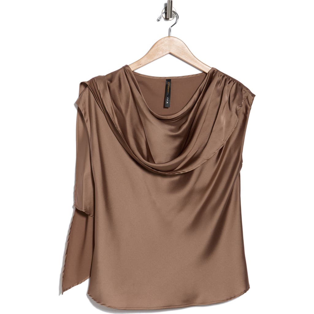 Renee C Cap Sleeve Satin Top With Scarf In Sand