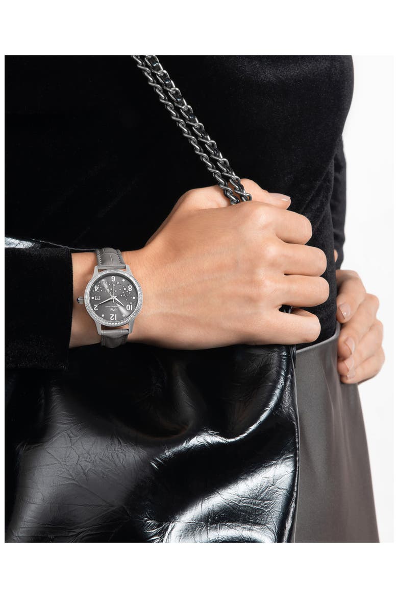 Ruby Sunray Croc Embossed Leather Strap Watch, 34mm, Alternate, color, SILVER/GREY