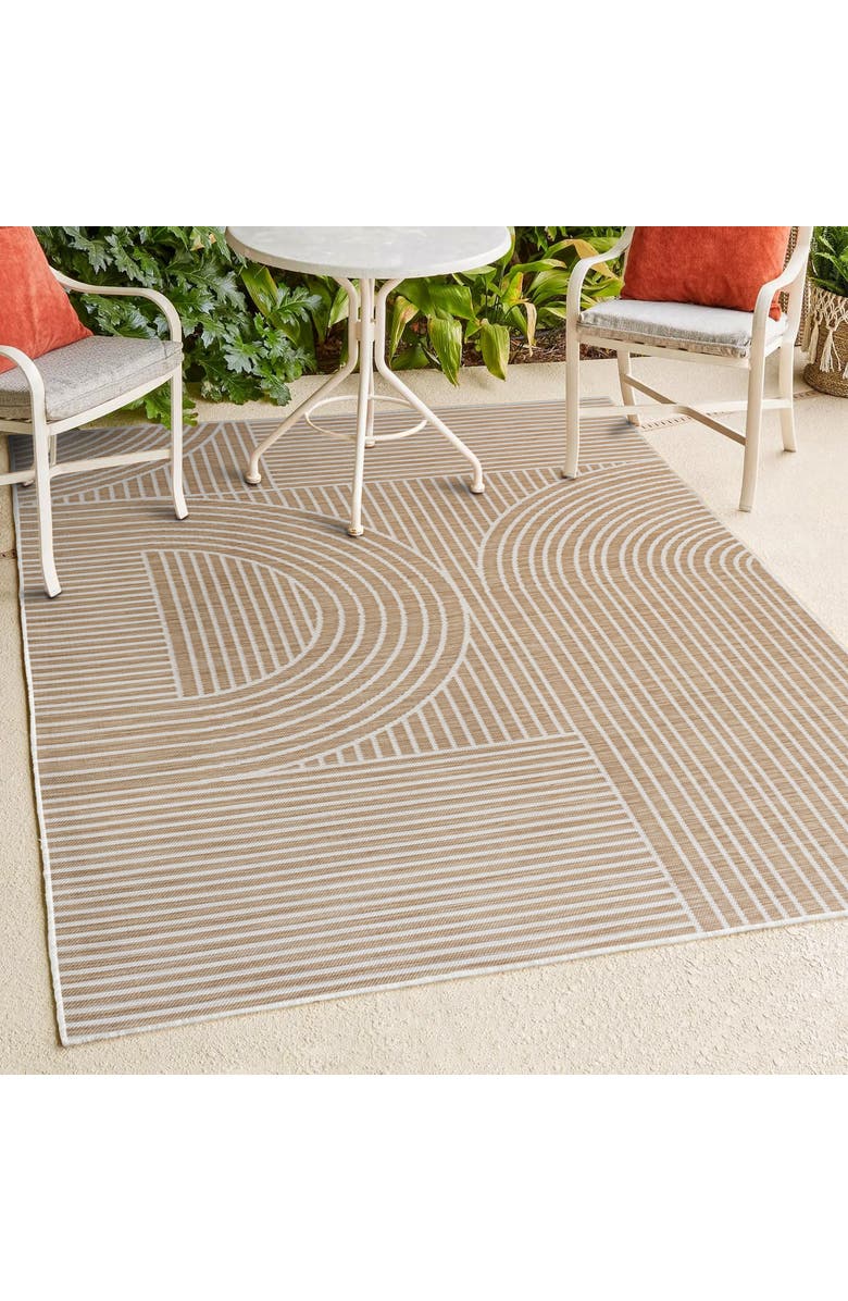 JONATHAN Y Zephyr Mid-Century Modern Arch Stripe Reversible Machine-Washable Indoor/Outdoor Area Rug, Alternate, color, Cream/Beige