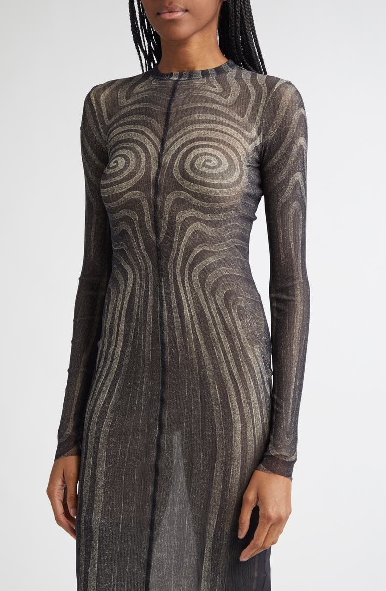 Jean Paul Gaultier Spiral Long Sleeve Mesh Dress, Alternate, color,