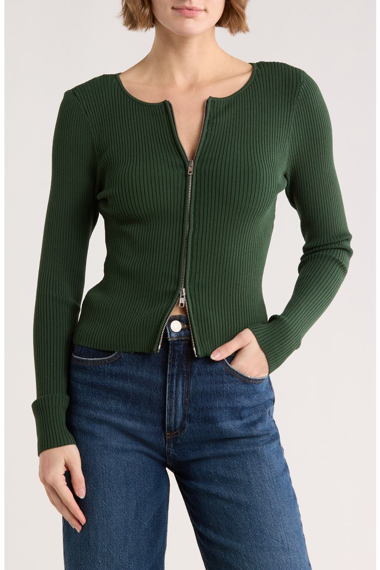 Virgo Rib Zip Cardigan, Main, color, PINE GREEN003