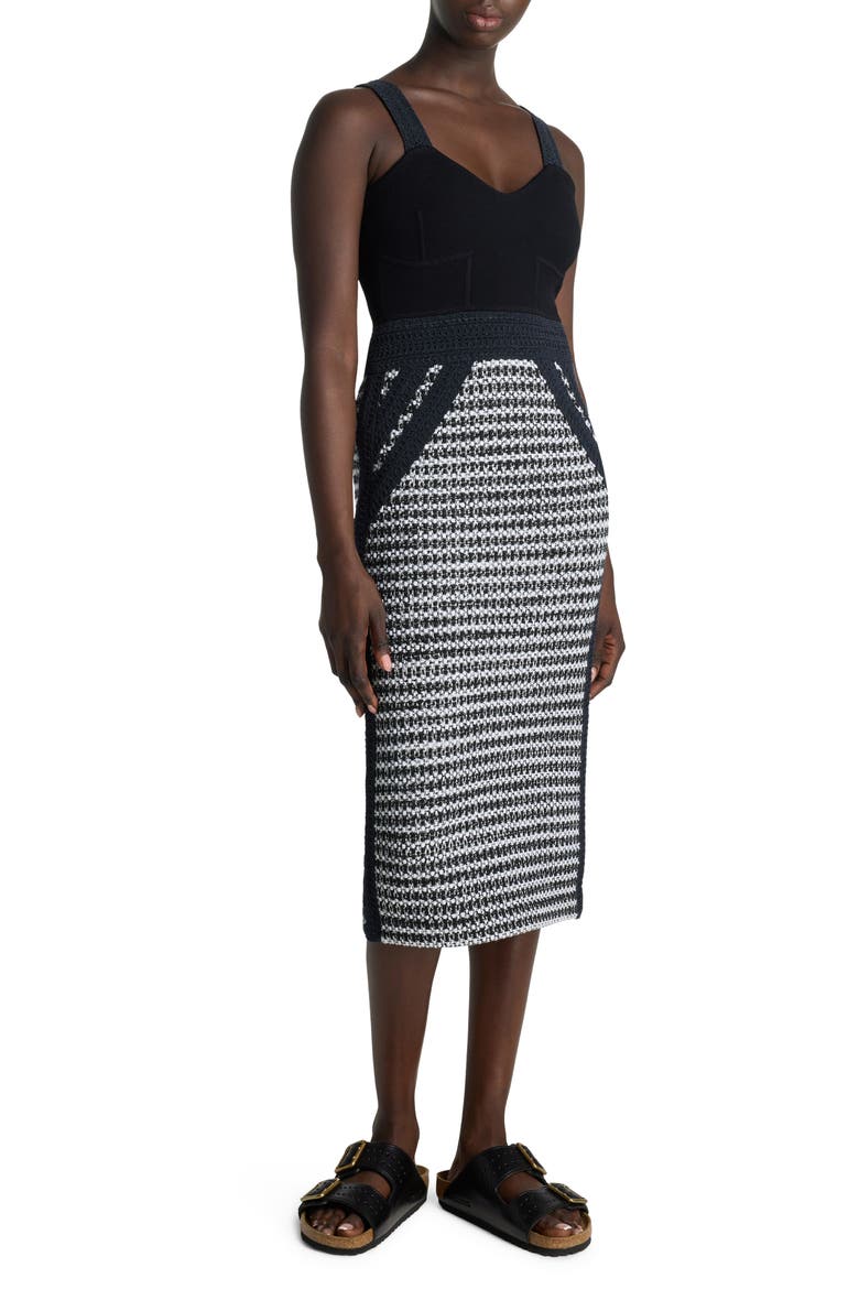 Bicolor Mixed Knit Midi Dress, Main, color, BLACK/ IVORY MULTI