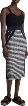 ST. JOHN Bicolor Mixed Knit Midi Dress