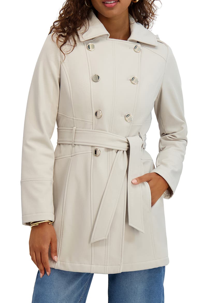 Hooded Double Breasted Soft Shell Jacket, Main, color, IVORY