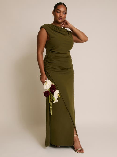 Six Stories Cowl Gathered Short Sleeve Bridesmaid In Green