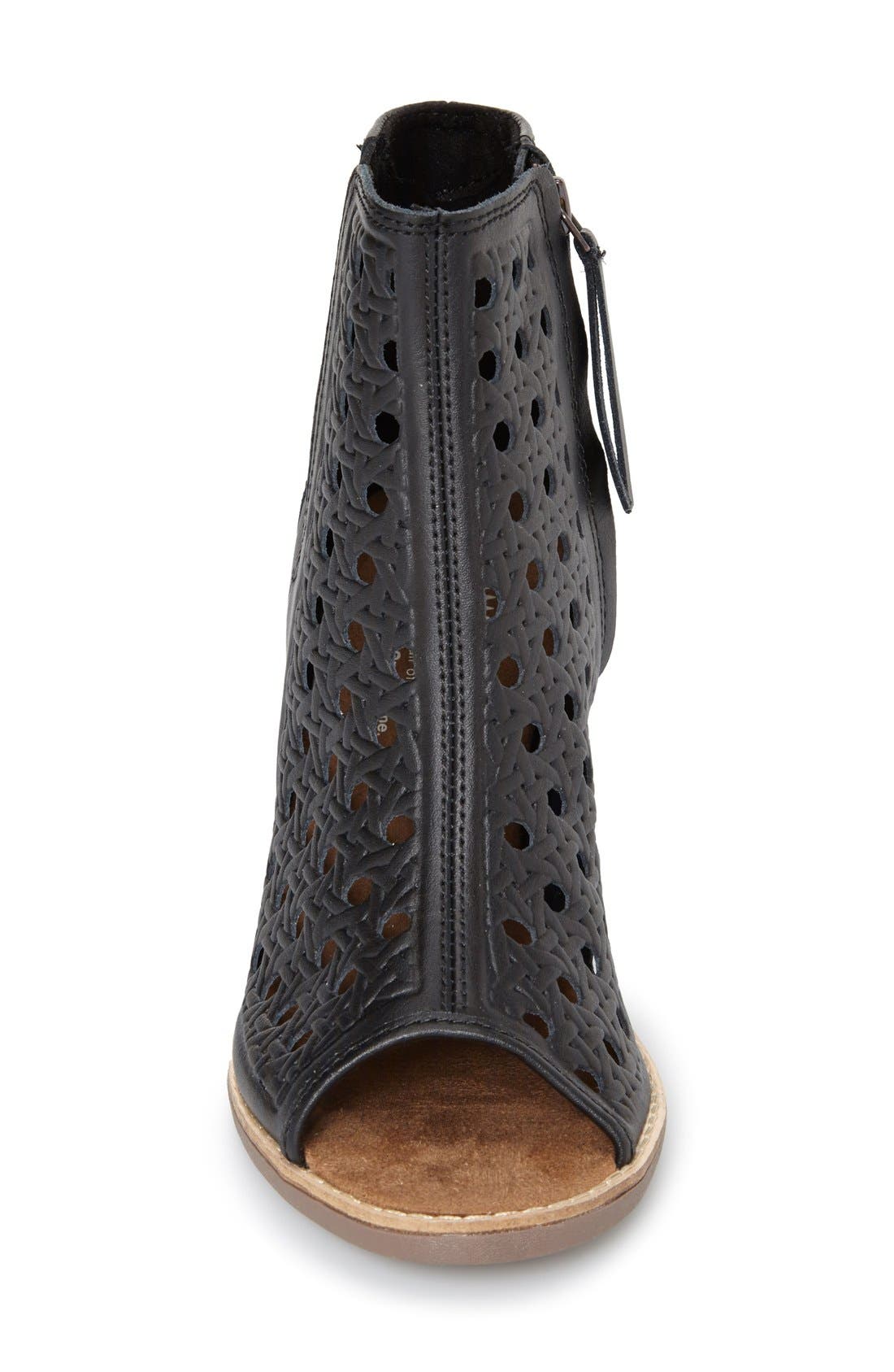 'Majorca' Basket Weave Leather Peep Toe Bootie, Alternate, color, BLACK