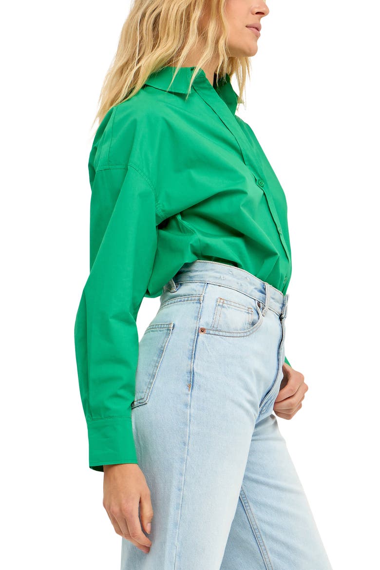 Oversize Cotton Button-Up Shirt, Alternate, color, GREEN