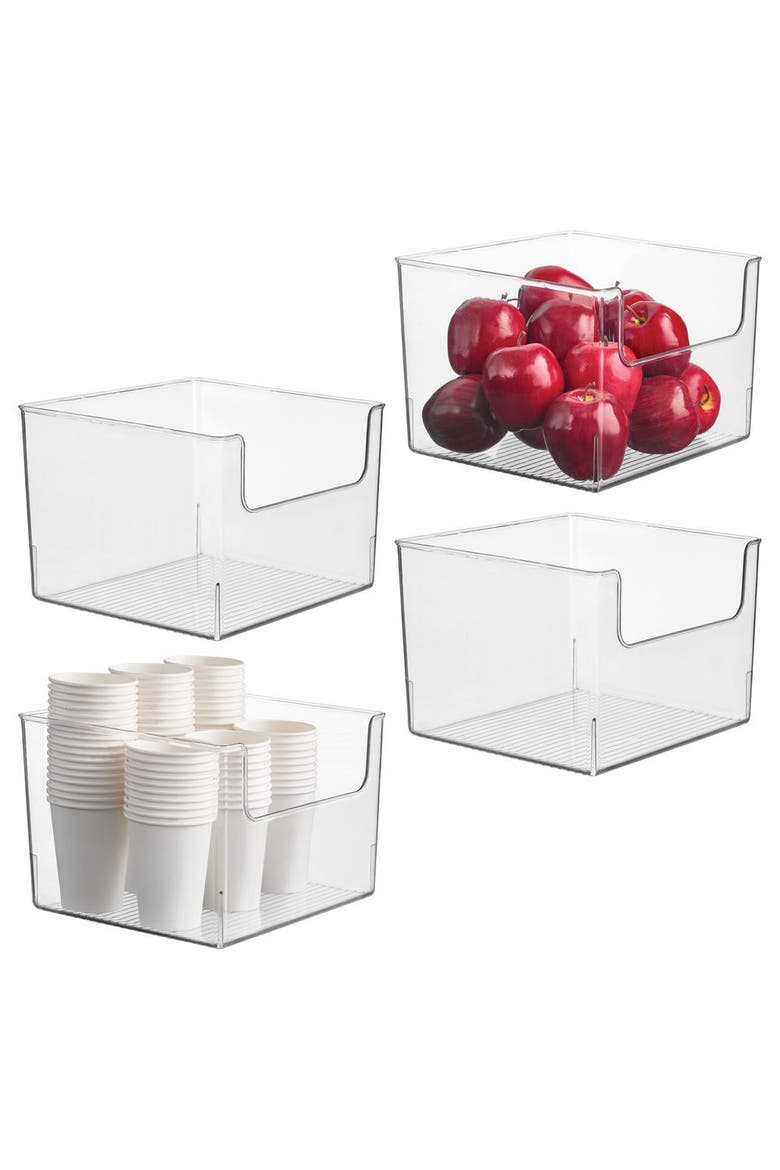 Open-Front Storage Bin for Kitchen, Pantry, Bathroom, Office, Set of 4, Clear, Made in USA, Main, color, Clear