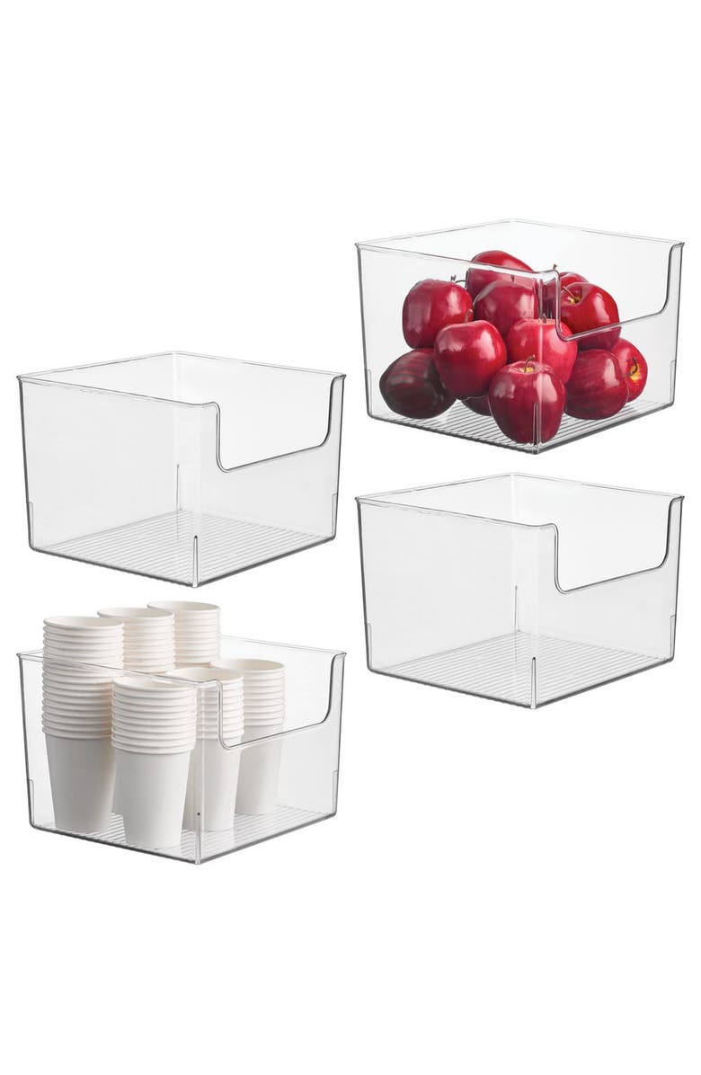 iDesign Open-Front Storage Bin for Kitchen, Pantry, Bathroom, Office, Set of 4, Clear, Made in USA, Main, color, Clear
