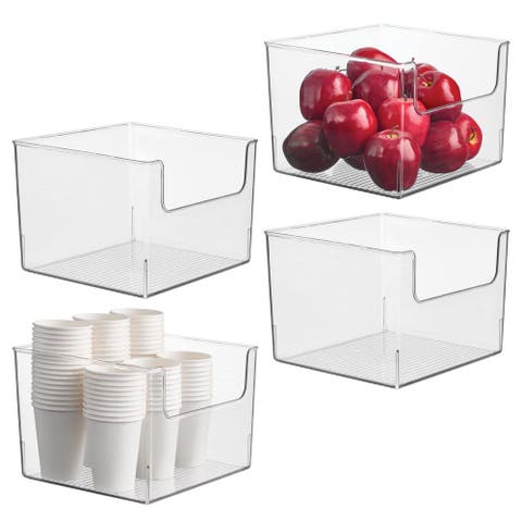 Open-Front Storage Bin for Kitchen, Pantry, Bathroom, Office, Set of 4, Clear, Made in USA