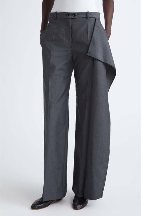 Low Waist Side Panel Wool & Mohair Wide Leg Trousers