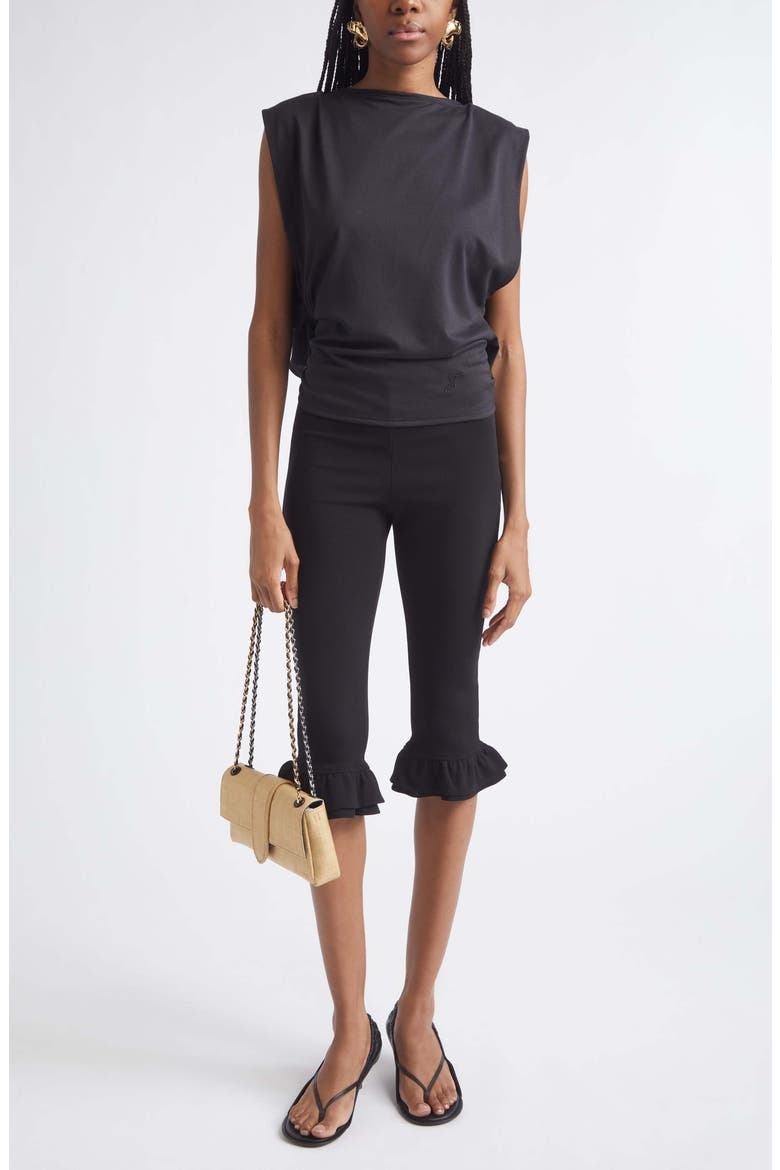Le Moisson Draped Paper Jersey Apron Top, Alternate, color, BLACK