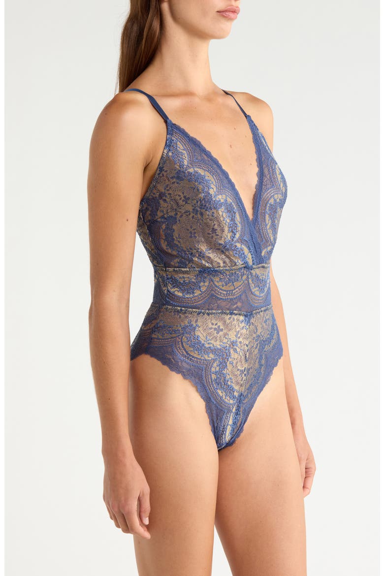 Plunge Lace Teddy, Alternate, color, DENIM BRASS