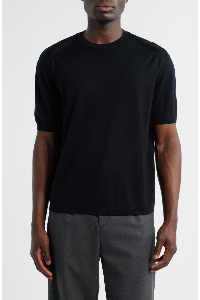 Short Sleeve Sweater, Main, color, BLACK