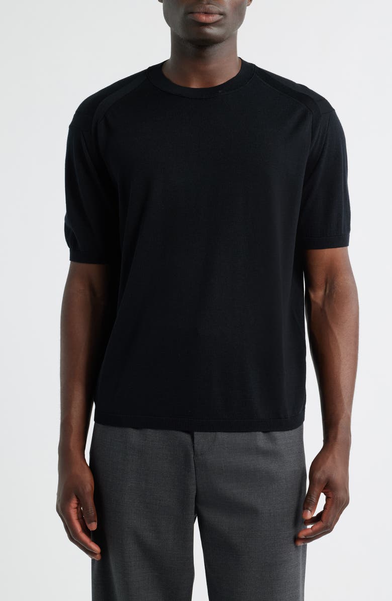 Emporio Armani Short Sleeve Sweater, Main, color, Black