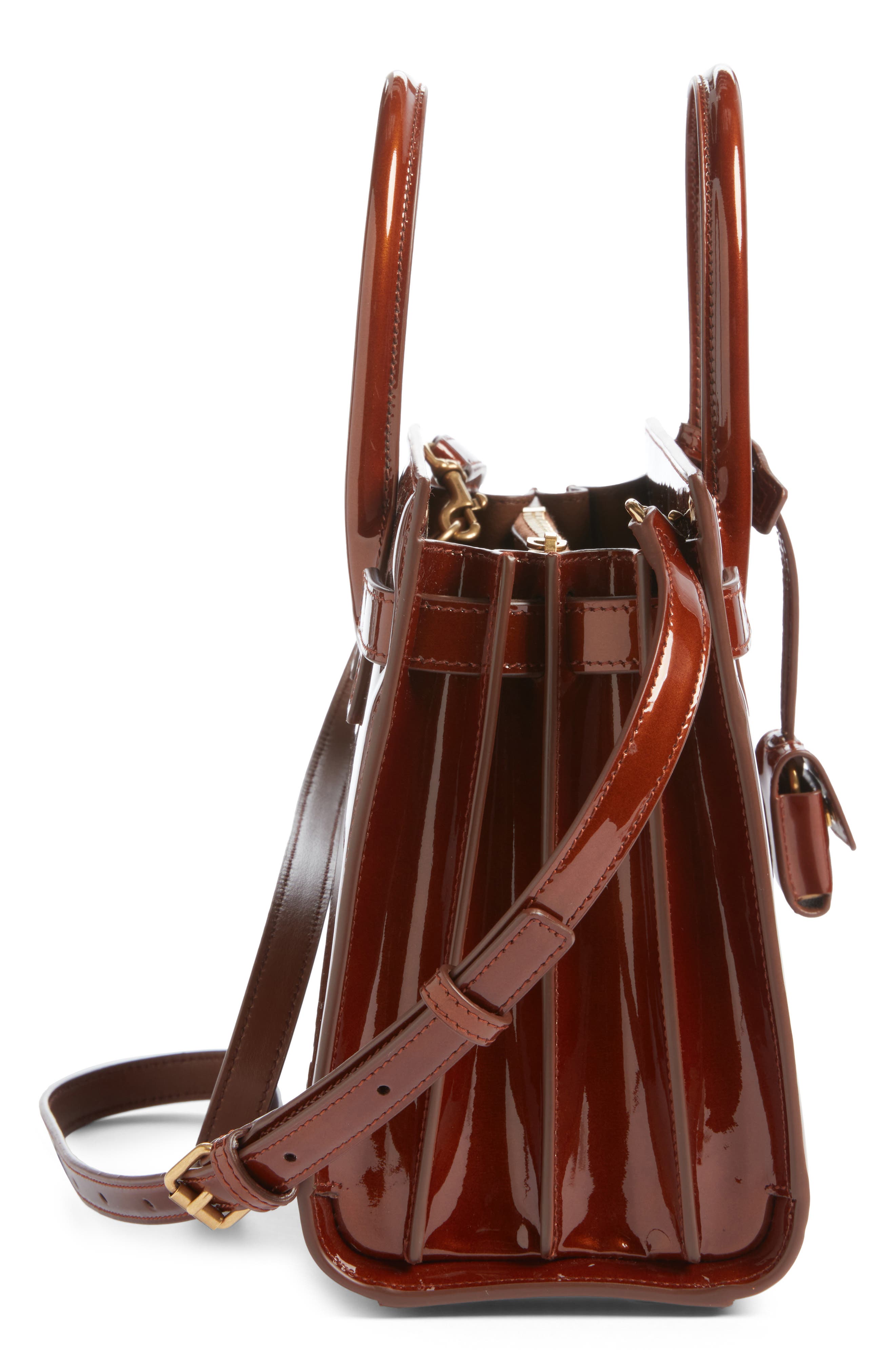 Saint Laurent Baby Sac de Jour Patent Leather Tote, Alternate, color, Chataigne
