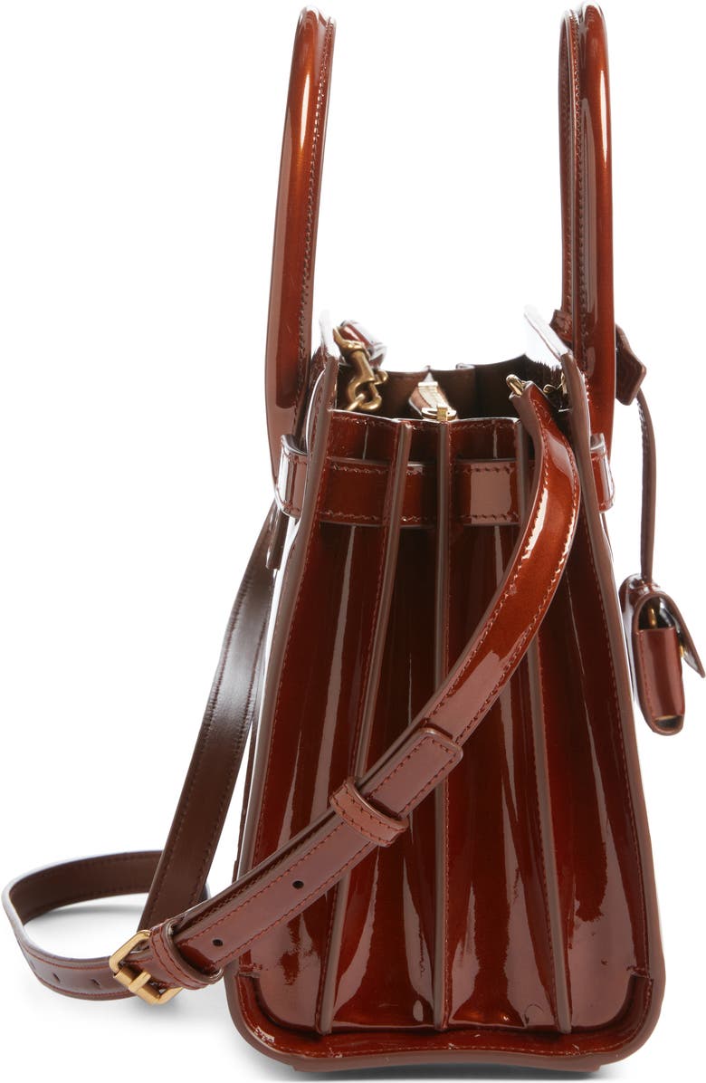 Saint Laurent Baby Sac de Jour Patent Leather Tote, Alternate, color, Chataigne