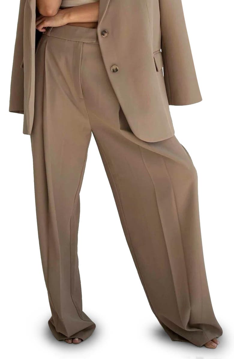 RE ONA Joey Pleated Wide Leg Suit Trousers, Main, color, 