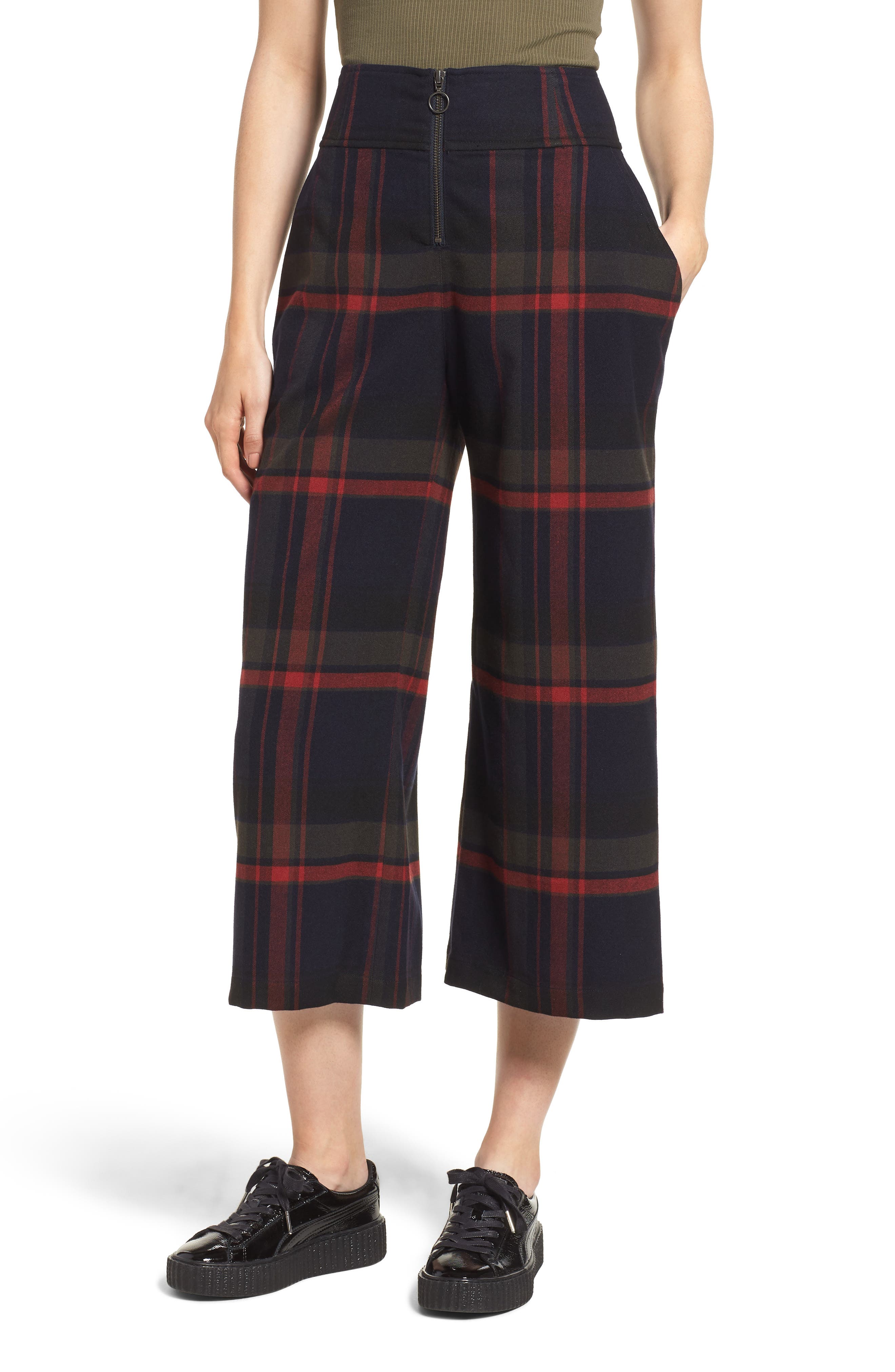 BP. High Rise Plaid Crop Pants (Women) | Nordstrom