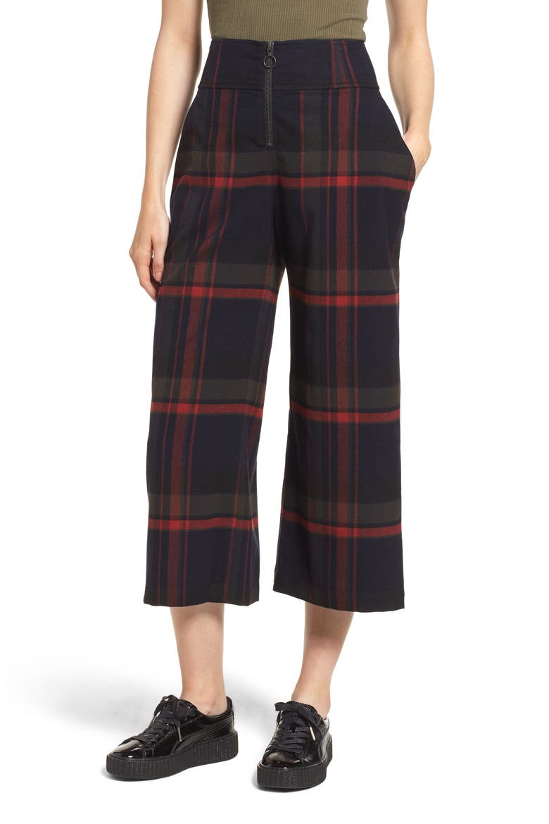 High Rise Plaid Crop Pants, Main, color, NAVY MARITIME JESSA PLAID