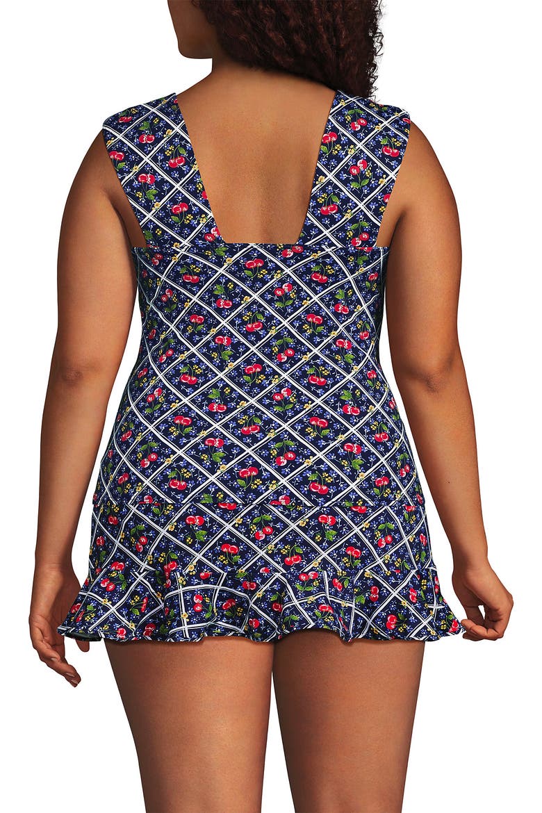 Plus Size Square Neck Underwire Tankini Top, Alternate, color, Cherries/Deep Sea Navy Plaid