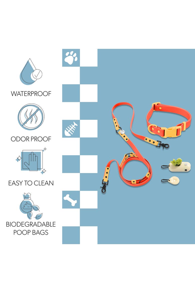 Luna Adjustable 6-in-1 Waterproof Hands-Free Leash and Collar with LED Flashlight, Bag Dispenser, and Poop Bag Holder, Alternate, color, Dark Orange/Light Orange
