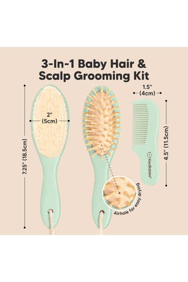 Baby Hair Brush and Comb Set, Alternate, color, Sage