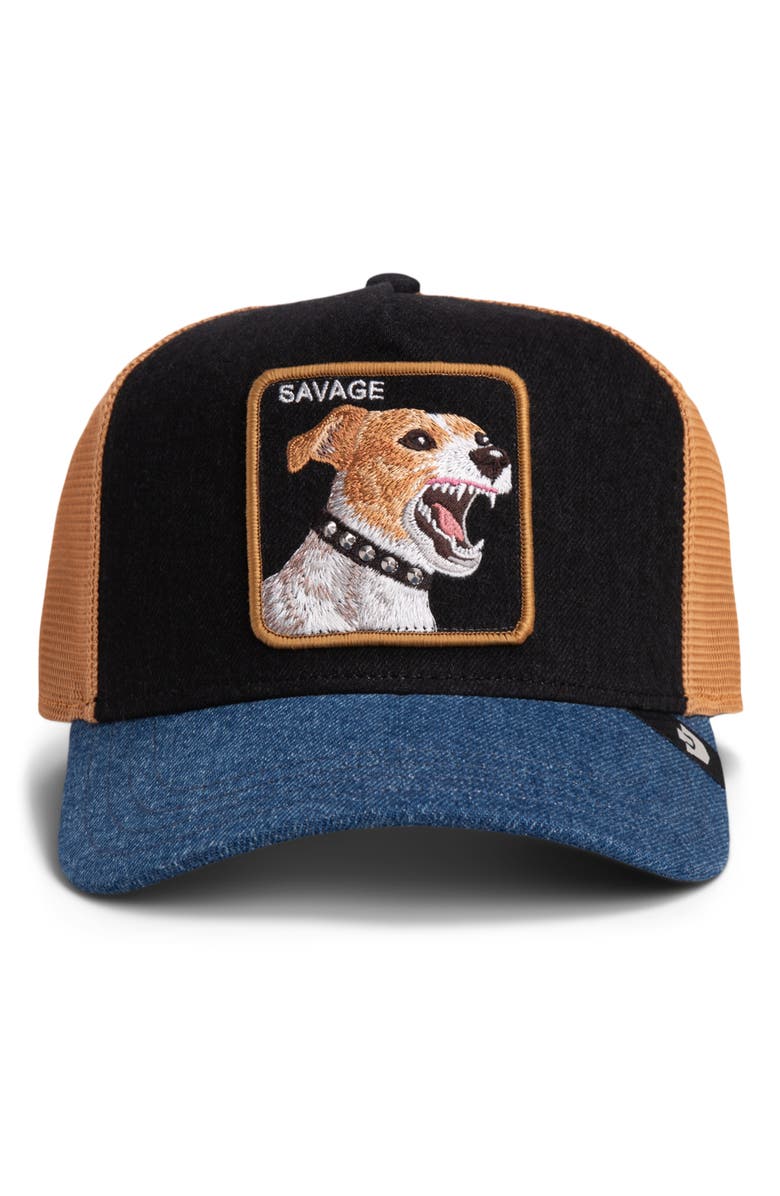 Goorin Bros. Savage Dawg Patch Denim Snapback Trucker Hat, Alternate, color, Black Denim