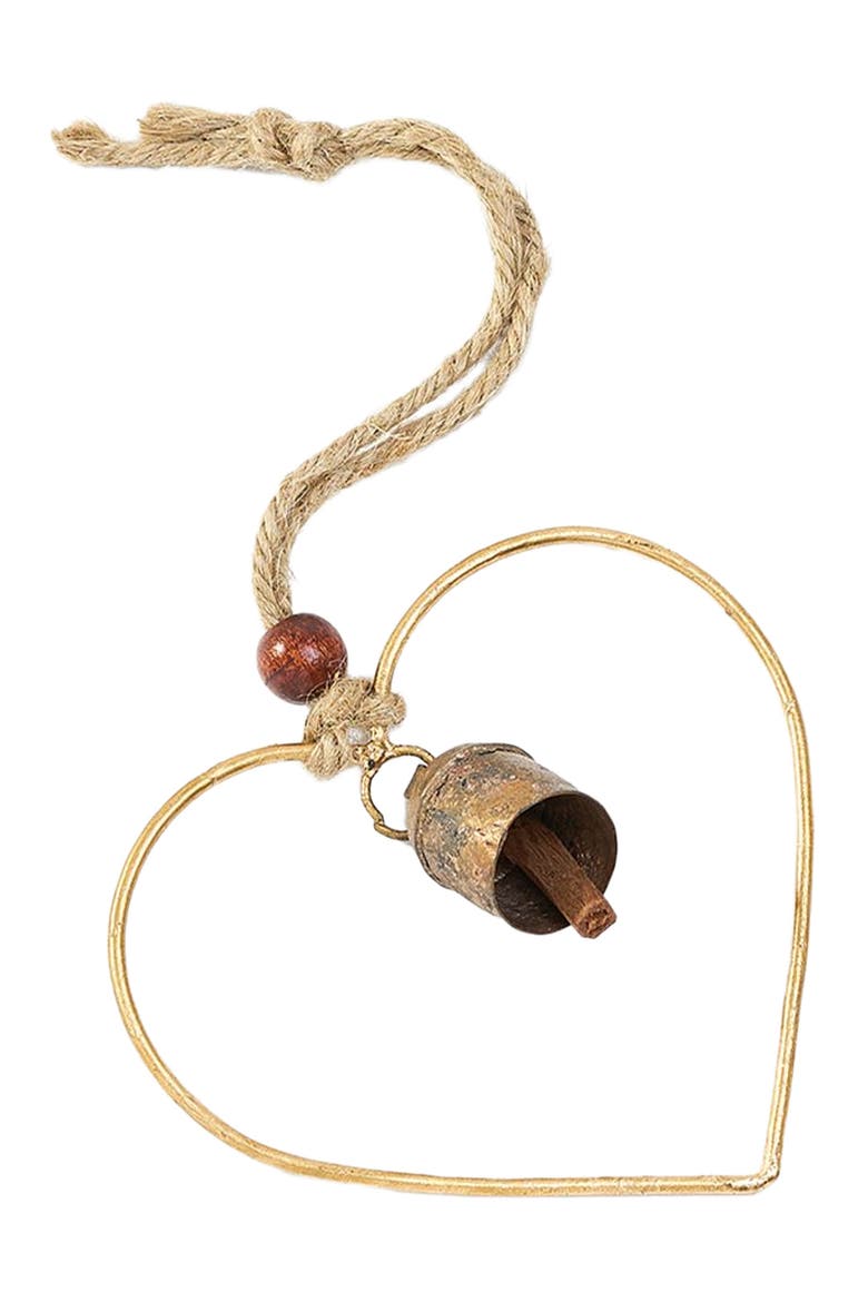Air Element Heart Bell Wind Chime - Fair Trade Garden, Main, color, Brown/Gold