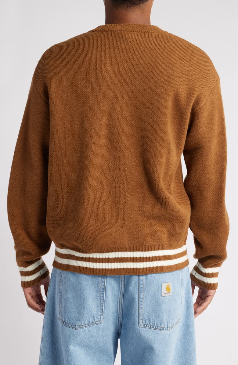 Carhartt Work In Progress Brown Ducks Embroidered Varsity Cardigan, Alternate, color, Hamilton Brown / Wax