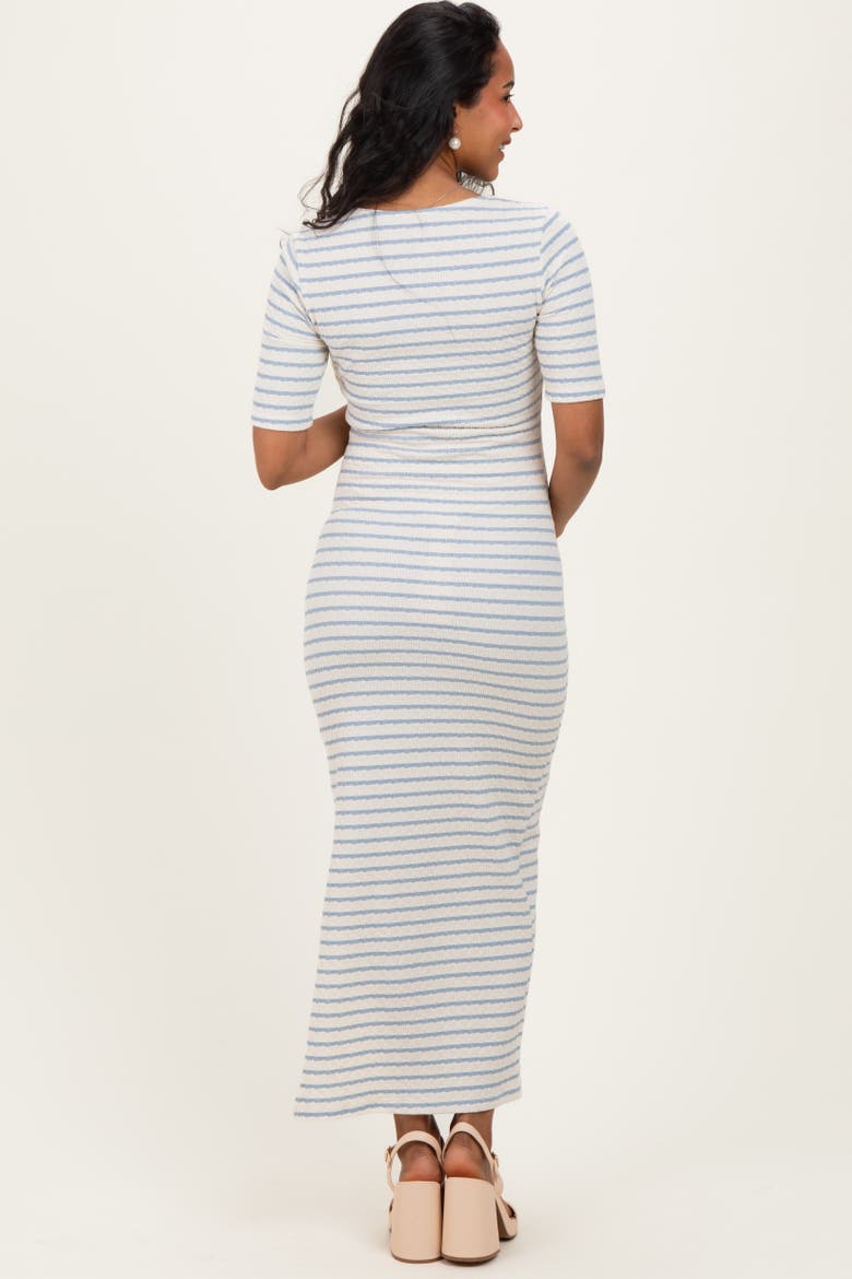 Striped Knit Short Sleeve Maxi Dress, Alternate, color, Blue