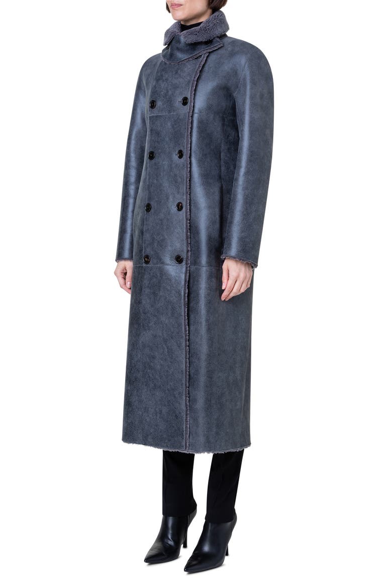 Double Breasted Genuine Shearling Coat, Alternate, color, 881 SLATE