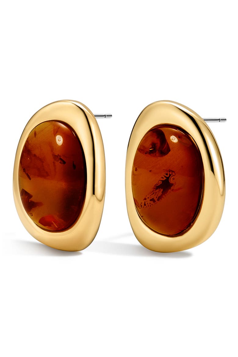 The Amber Honey Resin Stud Earrings, Main, color, GOLD