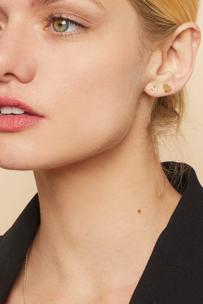 14K Gold Initial Reaction Single Stud, Alternate, color, Letter O