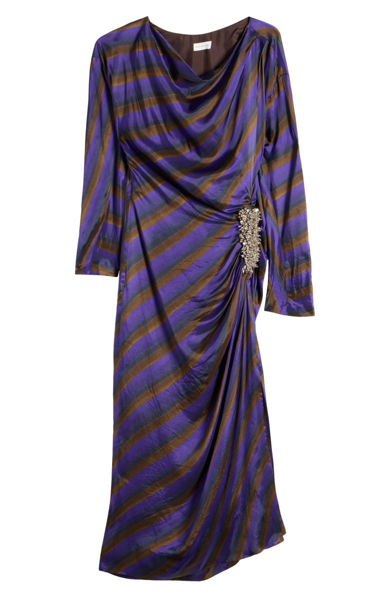 Dries Van Noten Didi Stripe Embellished Long Sleeve Dress, Alternate, color, Purple
