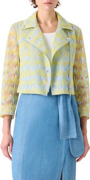 Akris punto Scribble Embroidered Sheer Tulle Biker Jacket