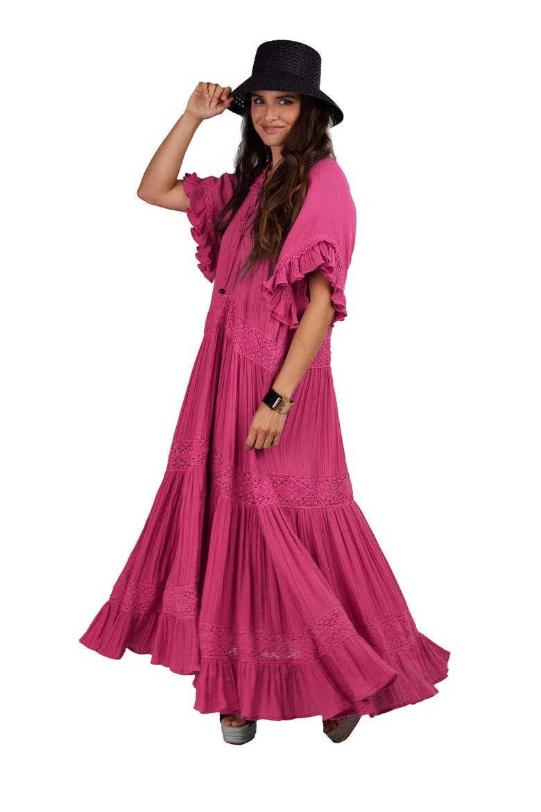 Tiered Cotton Maxi Dress, Alternate, color, magenta