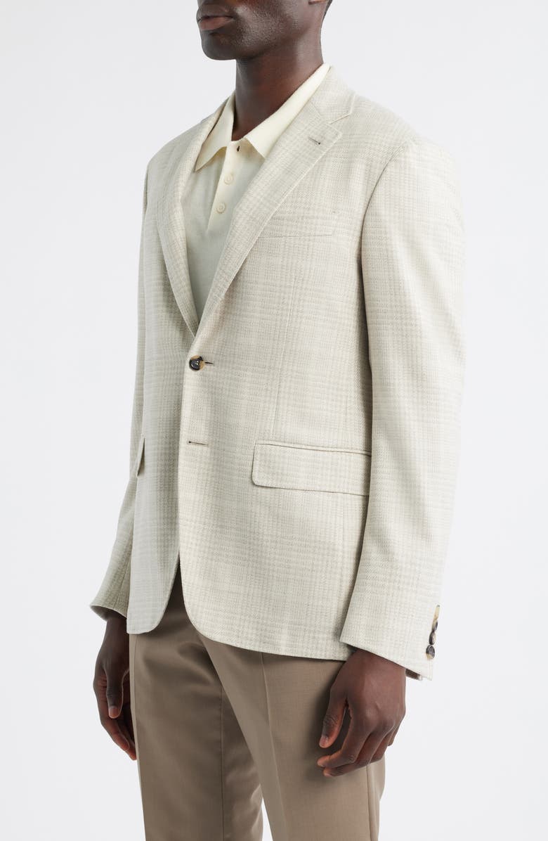 Canali Kei Trim Fit Tan Plaid Wool & Silk Sport Coat, Alternate, color, White