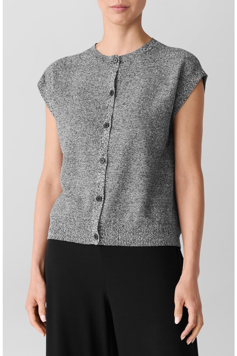 Cap Sleeve Organic Linen & Organic Cotton Sweater, Main, color, BLACK/ WHITE