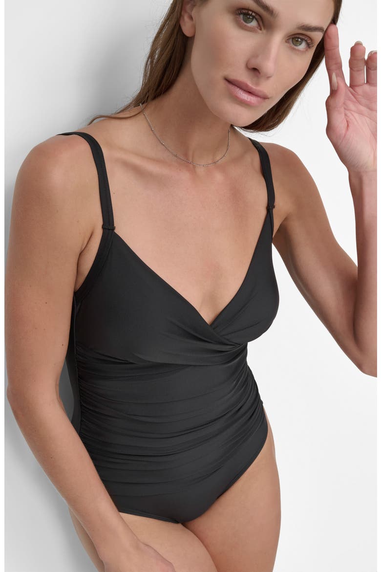 Faux Snakeskin Twist One-Piece Swimsuit, Alternate, color, BLACK